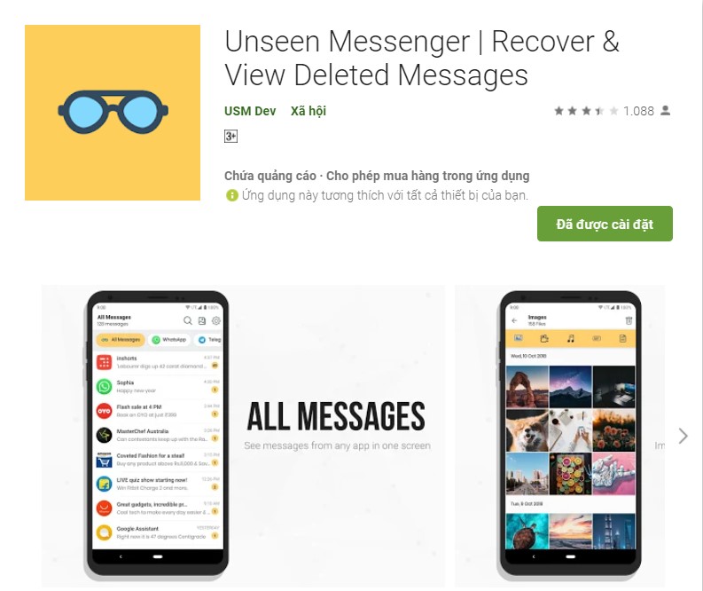 App đọc tin nhắn bị gỡ -Unseen Messenger