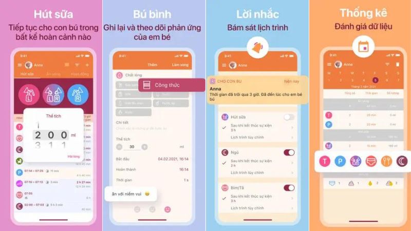 app theo dõi lượng sữa hút