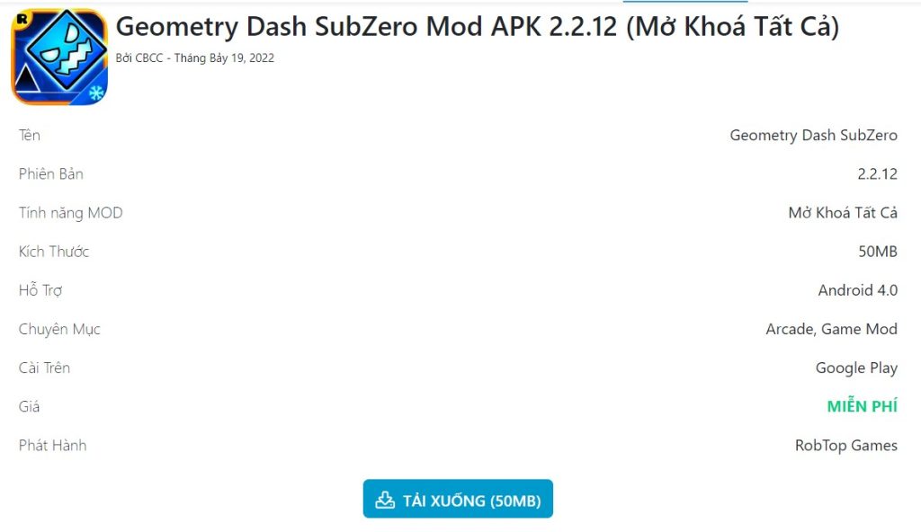 Cách tải Geometry Dash Subzero hack trên Android